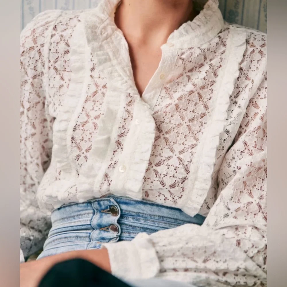 Sezane White Lace Blouse - Picture 3 of 14
